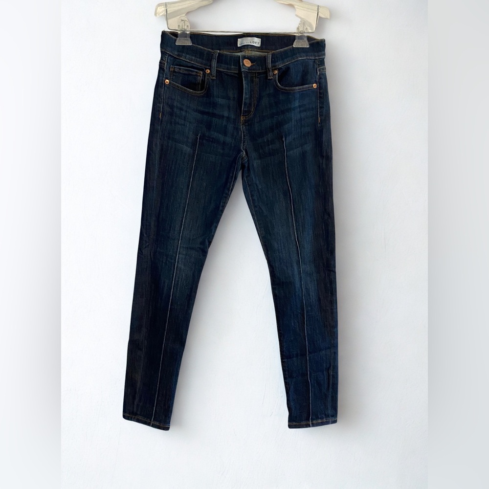 LOFT Modern Skinny Made and Loved Pleated Front Dark Blue Jeans Size 27